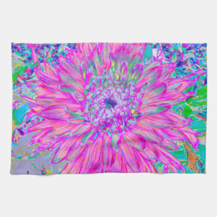 Linge De Cuisine Dahlia en fleurs artistique rose bleu et violet Co