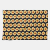 Linge De Cuisine Dahlia jaune motif floral sur noir (Horizontal)