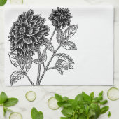 Linge De Cuisine Dahlia noir et blanc (Plié)