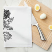 Linge De Cuisine Dahlia noir et blanc (Quart Plié)