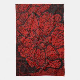 Linge De Cuisine Dahlia rouge et noir rouge floral