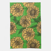 Linge De Cuisine Dahlias en jaune et vert (Vertical)