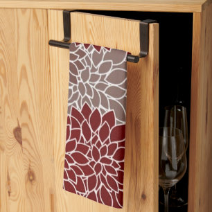 Linge De Cuisine Dahlias rouges et argentés