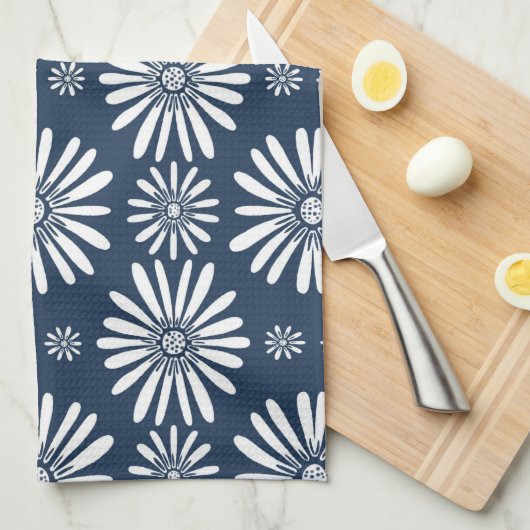 Linge De Cuisine Daisy FLoral Pattern bleu blanc (Quart Plié)