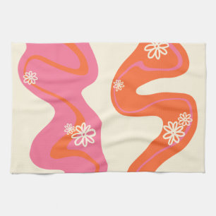 Linge De Cuisine Daisy Groove - Rose, orange et crème