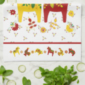 Linge De Cuisine Dala folklorique suédoise Cheval l Rouge et Jaune (Plié)