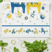 Linge De Cuisine Dala folklorique suédoise Cheval le bleu et jaune (Plié)