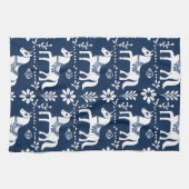 Linge De Cuisine dala suédois cheval folk art motif bleu blanc (Horizontal)