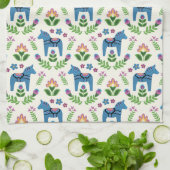 Linge De Cuisine Dala suédois Chevaux bleu (Plié)