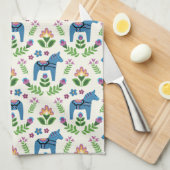 Linge De Cuisine Dala suédois Chevaux bleu (Quart Plié)