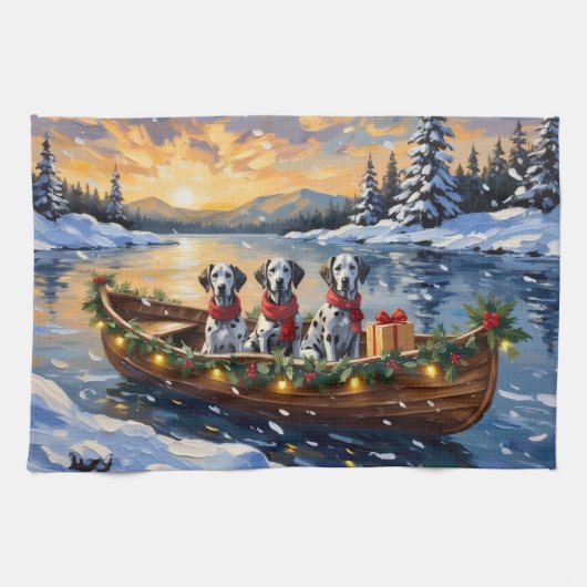 Linge De Cuisine Dalmatian Christmas Boat Holiday (Horizontal)