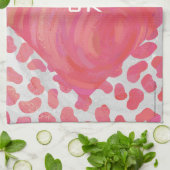 Linge De Cuisine Dalmatie rose et blanc avec monogramme (Plié)