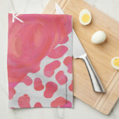 Linge De Cuisine Dalmatie rose et blanc avec monogramme (Quart Plié)