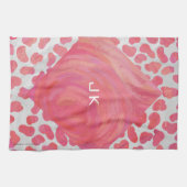 Linge De Cuisine Dalmatie rose et blanc avec monogramme (Horizontal)