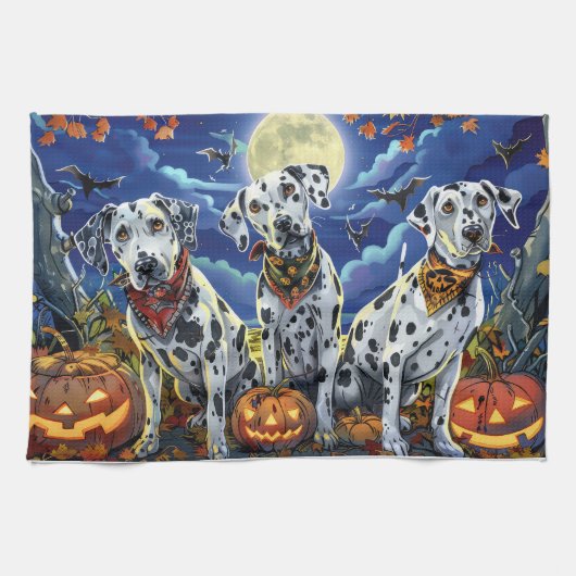 Linge De Cuisine Dalmatien Halloween Épouvantable (Horizontal)