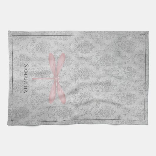 Linge De Cuisine Damas de libellule rose (Horizontal)