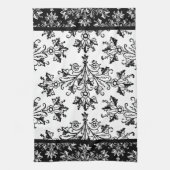 Linge De Cuisine Damas noir sur blanc avec bordure couleur Revers (Vertical)