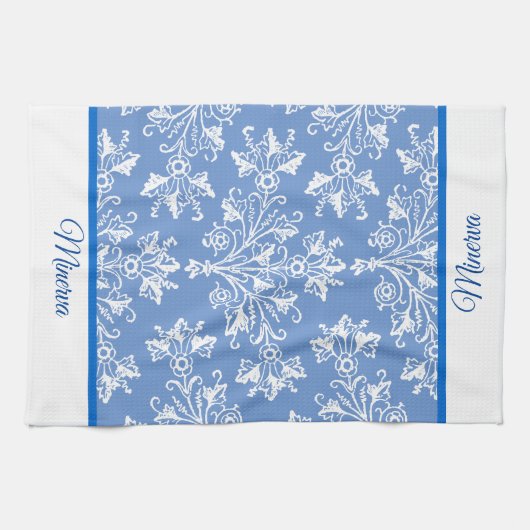 Linge De Cuisine Damask blanc avec bordure modifiable (Horizontal)