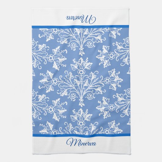 Linge De Cuisine Damask blanc avec bordure modifiable (Vertical)