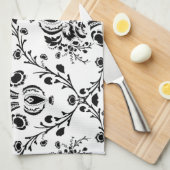 Linge De Cuisine Damask blanc et noir (Quart Plié)