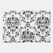 Linge De Cuisine Damask blanc et noir (Horizontal)