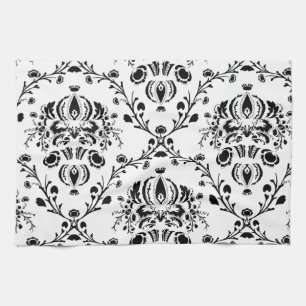 Linge De Cuisine Damask blanc et noir