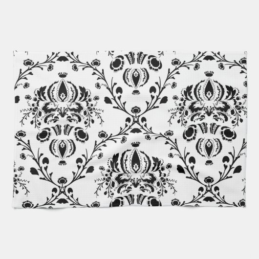 Linge De Cuisine Damask blanc et noir (Horizontal)