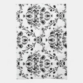 Linge De Cuisine Damask blanc et noir (Vertical)
