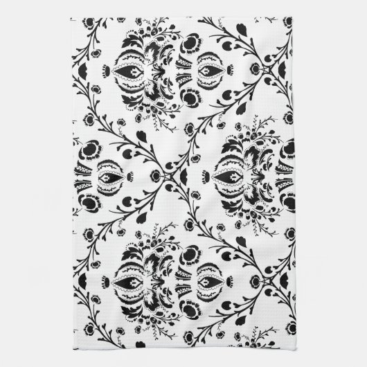 Linge De Cuisine Damask blanc et noir (Vertical)