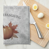 Linge De Cuisine Damask, Citrouille de Thanksgiving | Gris (Quart Plié)