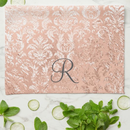 Linge De Cuisine Damask en or rose monogrammé (Plié)