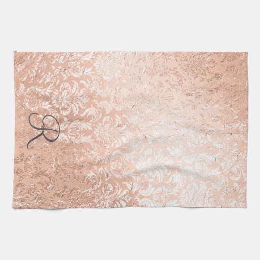 Linge De Cuisine Damask en or rose monogrammé (Horizontal)