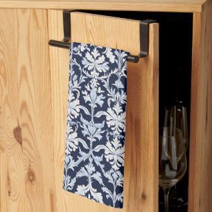 Linge De Cuisine Damassé bleu et blanc élégant