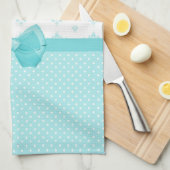 Linge De Cuisine Damassé bleue d'Aqua avec le ruban de turquoise (Quart Plié)