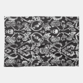 Linge De Cuisine Damassé de crâne en noir et blanc. (Horizontal)