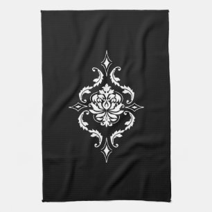 Linge De Cuisine Damassé de diamant, blanche sur le noir