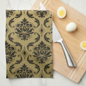 Linge De Cuisine Damassé d'or et de classique de noir (Quart Plié)