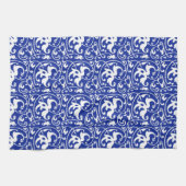 Linge De Cuisine Damassé florale d'Ikat - bleu et blanc de cobalt (Horizontal)