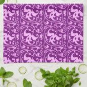 Linge De Cuisine Damassé florale d'Ikat - orchidée et pourpre (Plié)