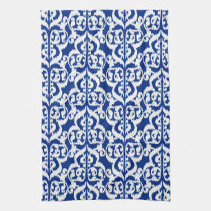 Linge De Cuisine Damassé maure d'Ikat - bleu et blanc de cobalt