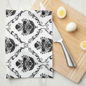 Linge De Cuisine Damassé noir traditionnel (Quart Plié)