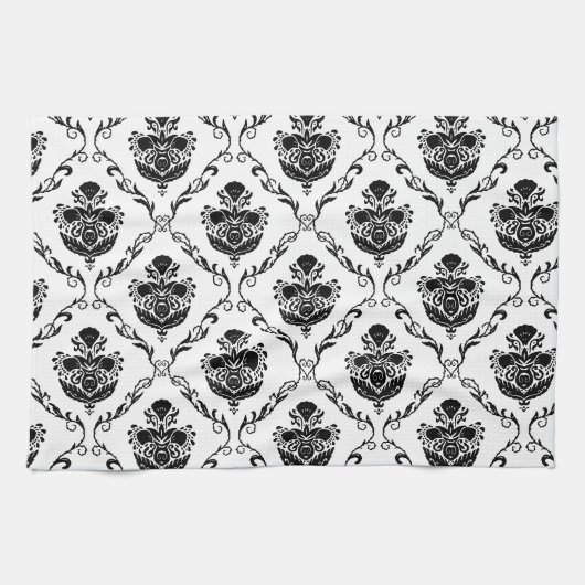Linge De Cuisine Damassé noir traditionnel (Horizontal)