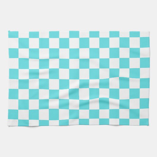 Linge De Cuisine Damier bleu turquoise visuel classique (Horizontal)