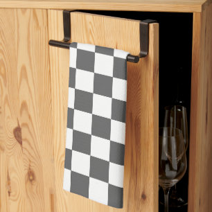 Linge De Cuisine Damier gris foncé classique