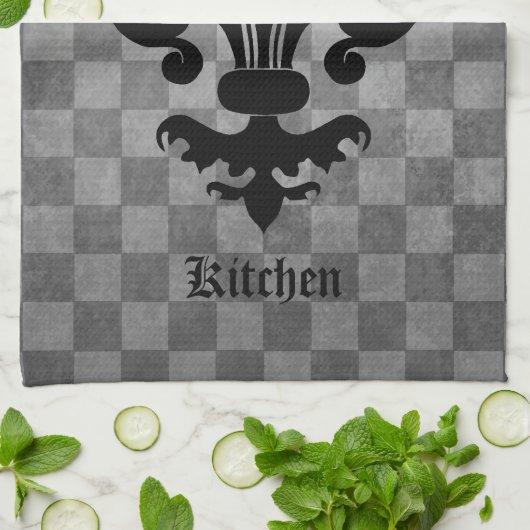 Linge De Cuisine damier médiéval fleur de lis (Plié)