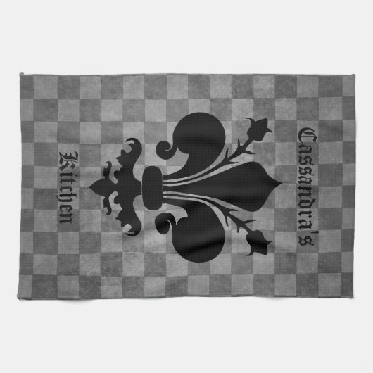 Linge De Cuisine damier médiéval fleur de lis (Horizontal)