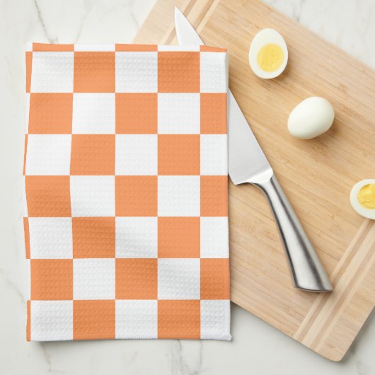 Linge De Cuisine Damier orange visuel classique (Quart Plié)