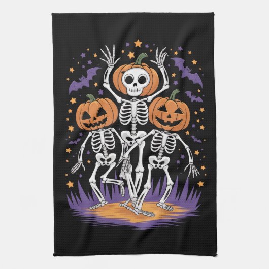 Linge De Cuisine Dancing Skeleton Halloween Citrouille (Vertical)
