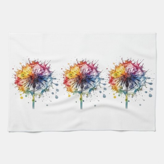Linge De Cuisine Dandelion d'aquarelle vive (Horizontal)