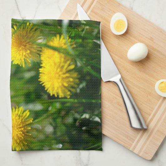 Linge De Cuisine Dandelion Fleurs Dandelions Jaune Vert (Quart Plié)
